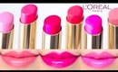 L'Oreal Colour Caresse Lipstick Swatches on Lips 6 colors