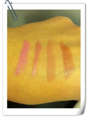 Part 2: lipstick swatches...
Maybelline #135 Make Me Pink
Maybelline #235 Warm Me Up
Inglot #404
Bare Escentuals- Bread Pudding