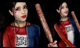 *Clothes Painted* Harley Quinn Suicide Squad Halloween Makeup Tutorial