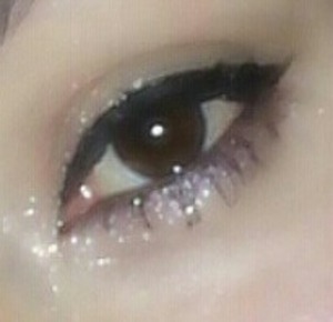 shimmer, black liquid liner, and Maybelline mascara