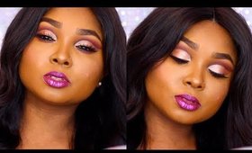 Full face makeup tutorial - Drugstore Cut crease and glittery magenta lips !