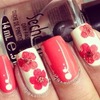 Cute red nails with real flowers