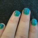 Green with Blue Sparkles Nails