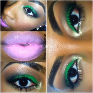 Green eyeshadow from coastal scents, gold glitter liner by NYX, on my lips I'm wearing NYX merengue butter lip gloss 