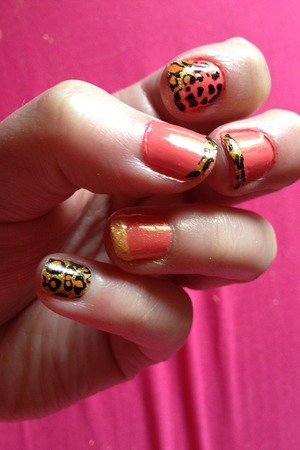 Coral , leopard print , glitter 