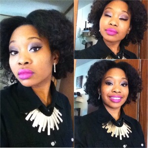 Nyx shocking pink matte lip and deep purple lip liner 
Bh cosmetics 120 palette 