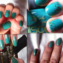 Teal Nails with Gold Glitter