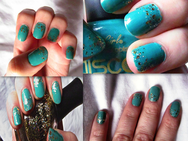 Teal Nails with Gold Glitter | Olivia H.'s Photo | Beautylish