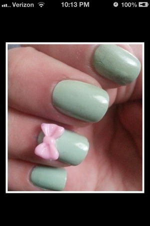 Neutral blue with pink bow