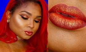 Pumpkin Spice Glitter Lips and Eyes makeup tutorial - Collab / Ariel cupcake - Queenii Rozenblad