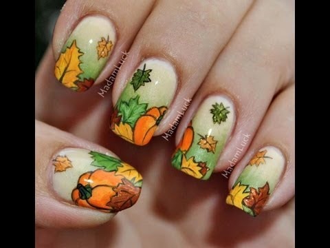 Autumn Leaves and Pumpkins nail art | madamluck Video | Beautylish