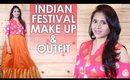 INDIAN FESTIVAL MAKEUP & OUTFIT | Full Coverage & Long Wear Makeup For Acne Prone Skin