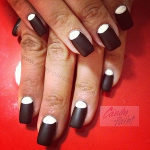 Matte black & white half moons on acrylic! Using Butter London top coat, a white nail striper & Sally Hansen black polish.