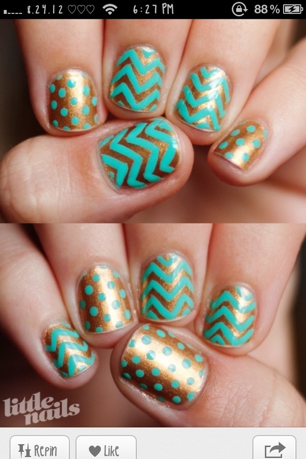 Turquoise & gold patterned nails. | Taylor T.'s Photo | Beautylish