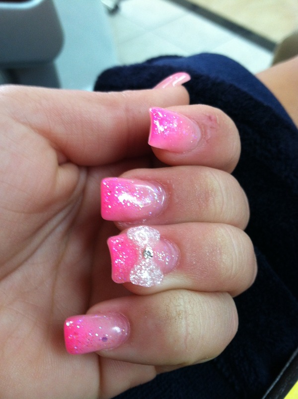 pink bow glitter nails | Ashley S.'s (Ashleybrooke) Photo | Beautylish