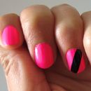 Hot Pink w/Black Stripe Accent Nail