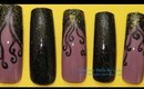 GNbL - Alternating Black Glitter V-French Swirl Nail Art