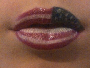 USA flag done with eye liner took 10 min then added lip gloss lightly