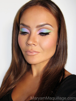 A pop of color! For products & how-to, visit my atest blog post: http://www.maryammaquillage.com/2012/10/cut-crease-pastel-rainbows.html