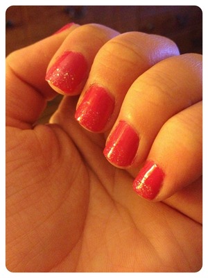 Hot pink and glitter nail polish