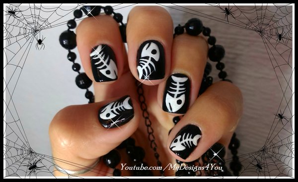 Halloween Nail Art For Short Nails Fish Bones Liudmila Z S Mydesigns4you Photo Beautylish