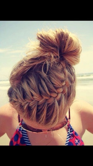 
French braid and simple bun