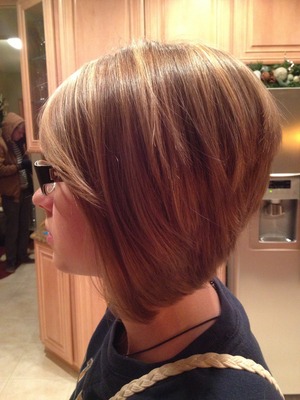 Gave my friend Maureen a stacked out bob with highlights! 