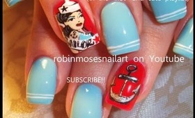 Robin Moses nails Sailor Jerry vintage pin-up girl nail art nautical theme anchor tutorial 720