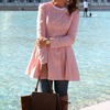 Double-breasted Skirt Hem Design Pink Trench-coat