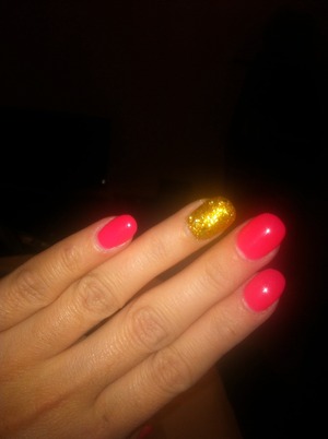 Oval shape, with pink and gold :-)