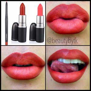 3 products to create this lip - red enriched lipliner, lady danger and Vegas volt lipsticks 