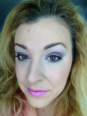 Youngblood eyeshadow quad in shanghai nights, eyeliner Youngblood gel liner in black orchid, lipstick is wetnwild dollhouse pink and NYC chiffon. 