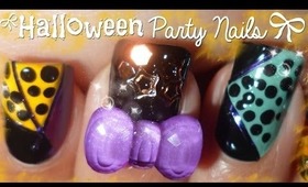 Easy Halloween Party Nail Art Design (using tape and ♡ 3D bow)