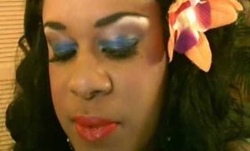 The Creole Look using blue/dark red eyeshadow with Red lipstick