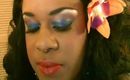 The Creole Look using blue/dark red eyeshadow with Red lipstick