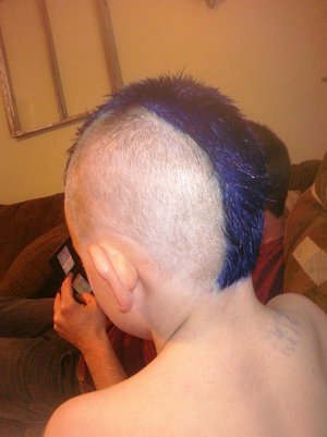 My lil man with his blue mohawk!