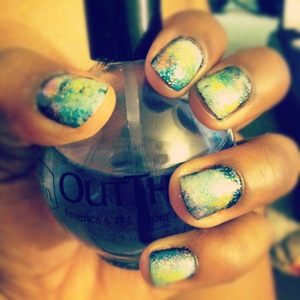 This is my first attempt at galaxy nails. Mine is on the "bright" side but it's okay.. practice makes perfect right :)