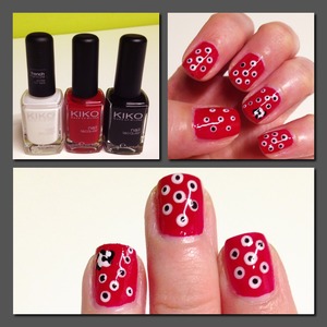 Easy nailart. Red base and white&black dots
