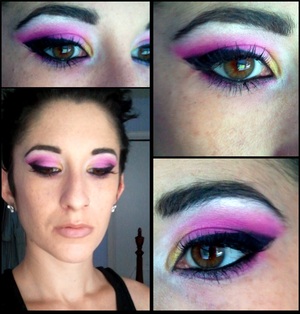Pinks with dramatic liner and a teeny yellow accent, just for fun.