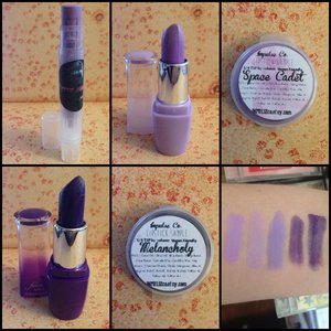 Top Row, Left to Right: "Sevilya" by Fierce Magenta, "Cast of Spell" by Kleancolor, "Space Cadet" by Impulse Cosmetics
Bottom Row, Left to Right:"Purple Machine" by Kleancolor, "Melancholy" by Impulse Cosmetics, swatches in order of listing.