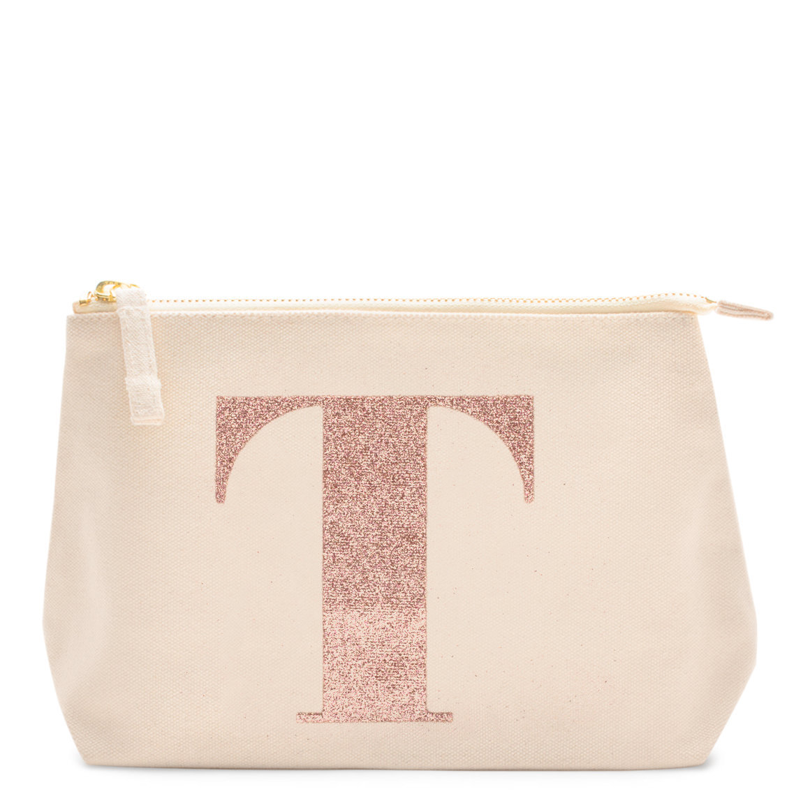 Alphabet Bags Rose Gold Glitter Initial Makeup Bag Letter T | Beautylish