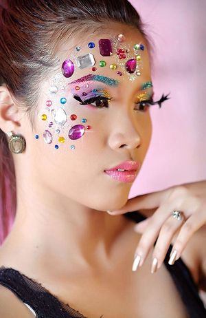 " Jewel Make up " ... I choose the color tone in colorful with colorful gem and  I use glitter put on model's eyebrows. ^^* ,, I upload this concept again ! You can see more picture's on my Facebook fan page : Lemon Gal Make-Up Artist
