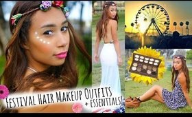 Coachella Inspired Festival Hair Makeup and Outfits! +Hot Day Essentials!