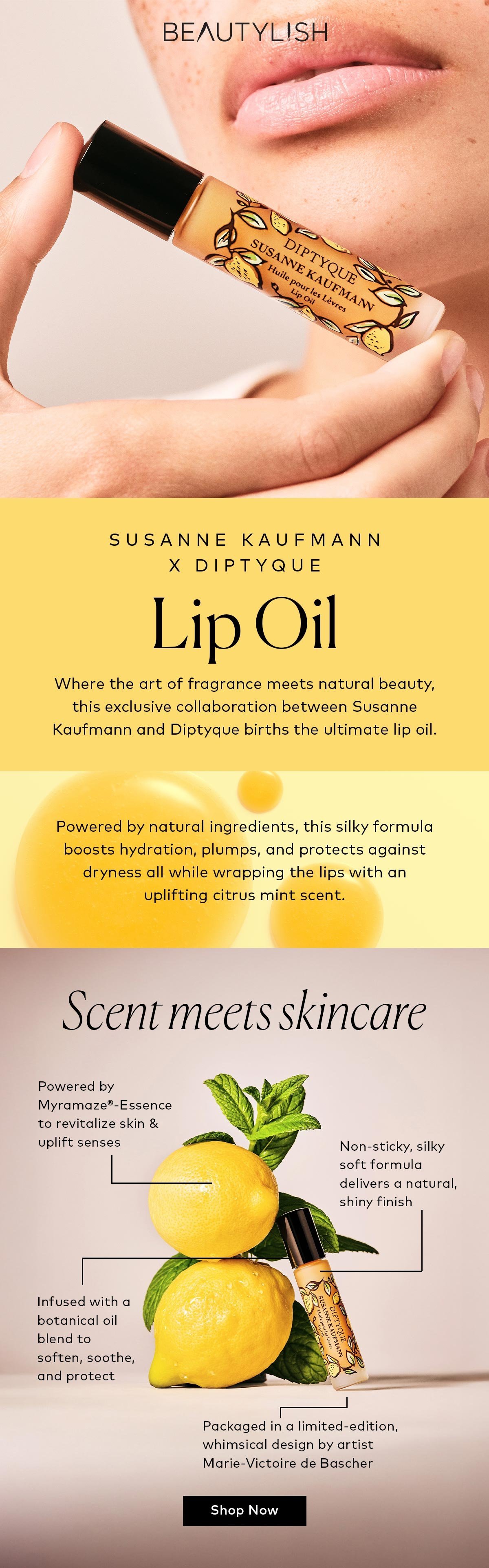 Where the art of fragrance meets natural beauty, this exclusive collaboration between Susanne Kaufmann and Diptyque births the ultimate lip oil. Shop now on Beautylish.com! 