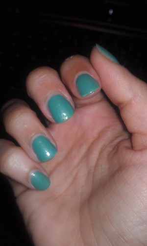 This shade is the popular Mint Apple by Sinful Colors.  This jade color has easily become my new favorite shade to wear in the spring! So beautiful, and the subtle shimmer in the formula helps add a little dimension so the color doesn't seem so flat.