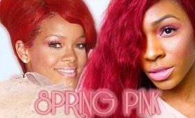 CELEBRITY INSPIRED LOOK: Spring Pink Makeup + Rihanna Red Hair!