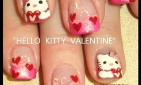 how to paint HELLO KITTY valentines day nails: robin moses nail art design tutorial 593