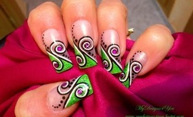 Easy Green Swirl Nail Art Design Tutorial - ♥ MyDesigns4You ♥