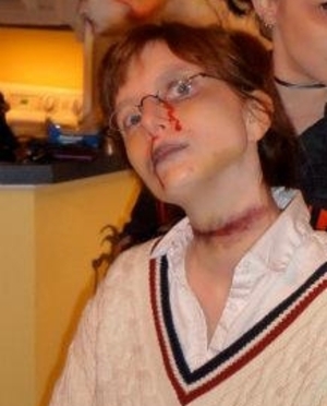 Zombie Crickter, Halloween 2011.  All done with regular eyeshadows and lipsticks.