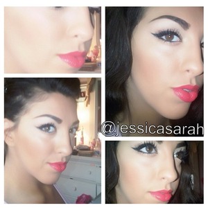 makeup eyes lips cateye cat eye winged eyeliner coral lips